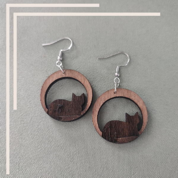 Boucles d'oreilles en bois CHAT