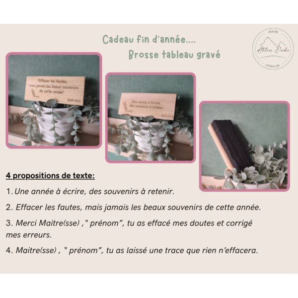 Brosse en bois gravée – Cadeau fin d’année enseignant personnalisé
