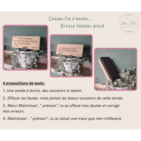Brosse en bois gravée – Cadeau fin d’année enseignant personnalisé