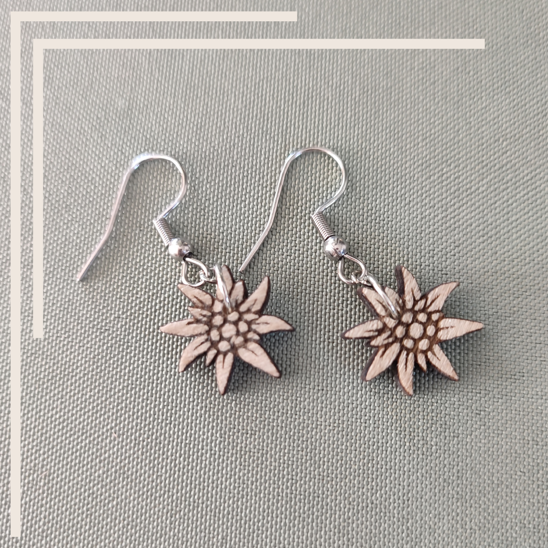 Boucles d'oreilles EDELWEISS en bois de peuplier