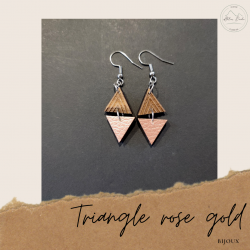 Boucles d'oreilles en bois triangle rose gold - légère - fabriquée à la main en france - acier inoxydable - ajoutez une touche n