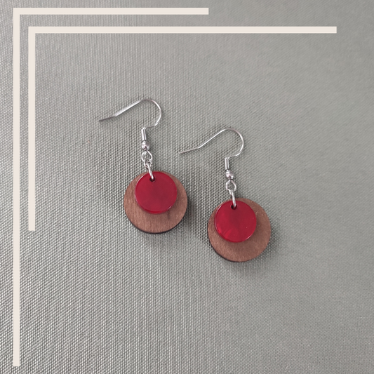 Boucles d'Oreilles "Éclat Ardent" – Duo Bois & Résine Rouge